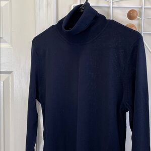 Hugo Boss - Slim Fit Wool Turtle Neck Long Sleeve Old Money Shirt - Navy - M